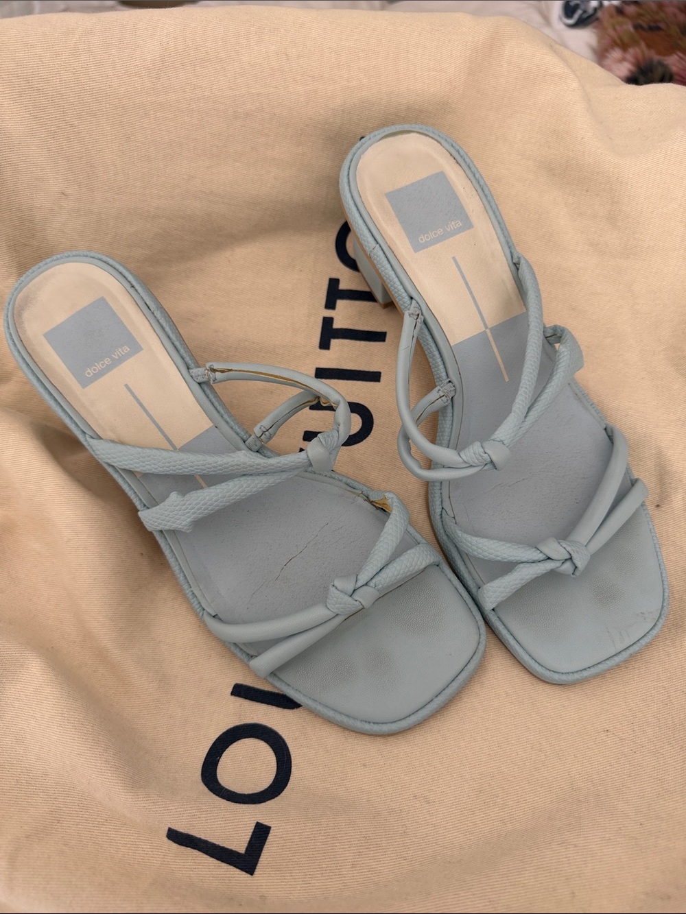 Dolce Vita Powder Blue Knotted Strap Square-Toe Sandals